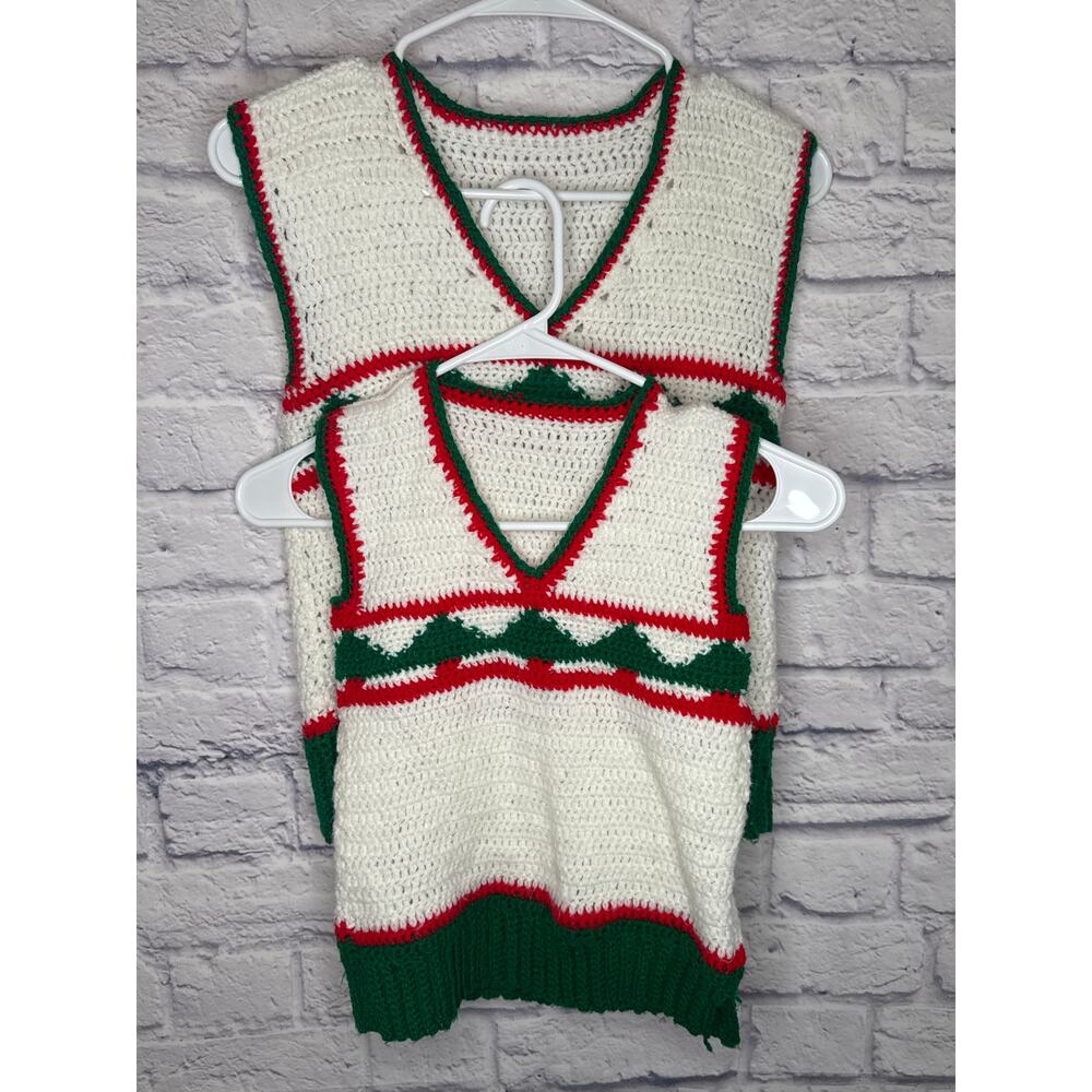 Mommy and Me Handmade Crocheted Christmas Sweater Vest Set Measurements in Desc!